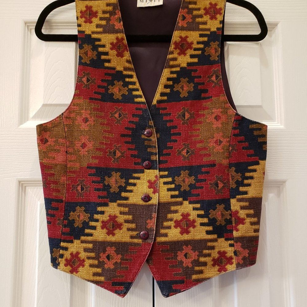 Mix It Vest, Southwestern styling, multi color, Size M, 100% Cotton, EUC